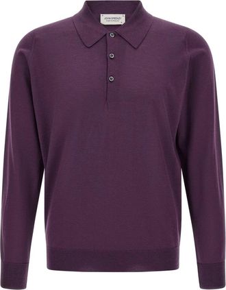 John Smedley Dorset Poloshirt met Lange Mouwen - Heren - Tops - Paars - Maat: M Wol