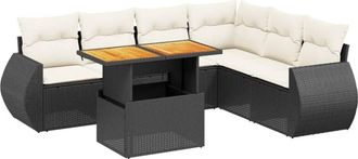 vidaXL Set De Comedor De Jard&iacute;n 7 Pzas Y Cojines Rat&aacute;n Sint&eacute;tico Negro Vidaxl