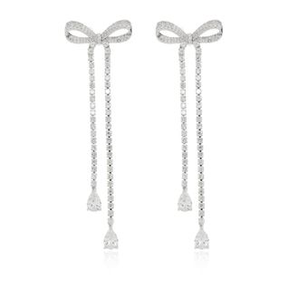 Self Portrait Long Earrings with Sparkling Crystals - female - Self Portrait - Earrings - Gray - ONE SIZE - Accessories