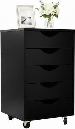 Relaxdays Relaxdays rolling cabinet, 5 drawers, H x W x D: 66.5x40x40 cm, under-desk filing cabinet, black