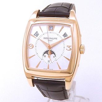 Patek Philippe Pre-owned Patek Philippe Gondolo Calendario GMT Automatic Moon Phase Silver Dial Mens Watch 5135R-001
