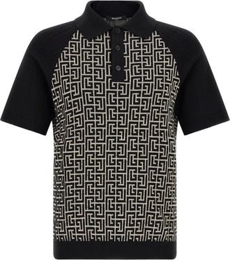 Balmain BlackWhite Logo Shirt Collar Polo