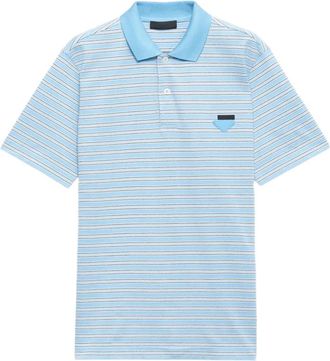 Prada Polo in cotone con ricamo logo - Blu