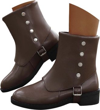 Generic 2026 Womens Mid Calf Boots Fashion Round Toe Slip On Chunky Block Heel Booties Comfortable Casual Winter Shoes for Women (Coffee, 4.5)