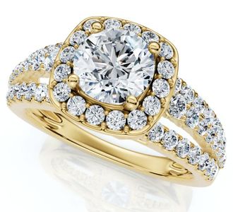 Pompeii3 F/VS 1.50Ct Multi Row Diamond Cushion Halo Engagement Ring 14k Gold Lab Grown