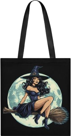 Generic Halloween Pinup Girl Witch Tote Bag for Women Men Shoulder Bags Purses Pouch Handbags