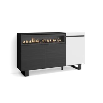 Skraut Home Aparadores Para Sal&oacute;n, Gran Capacidad De Almacenaje, 150x87x35cm, 3 Puertas, Chimenea El&eacute;ctrica, Dise&ntilde;o Industrial, Estilo Moderno, Blanco Y Negro - S