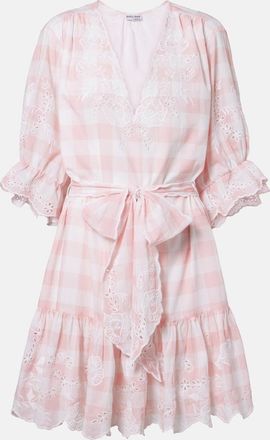 Juliet Dunn Broderie anglaise checked cotton poplin minidress