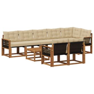 vidaXL Conjunto De Sof&aacute;s De Exterior Con Coj&iacute;n 9 Pcs Natural Y Beige Vidaxl