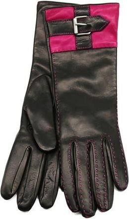Portolano Buckle Leather Gloves in Black/Clover at Nordstrom Rack, Size 6.5