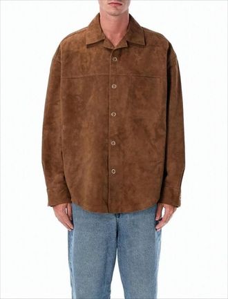 Ami Hazelnut Brown Goat Leather Long-Sleeve Shirt