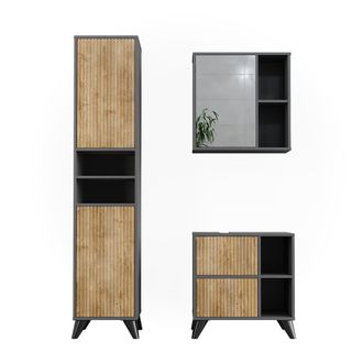 Vicco Conjunto De Muebles De Ba&ntilde;o Leano, Antracita/roble De Monta&ntilde;a, 3 Partes