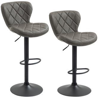 HOMCOM Adjustable Height Bar Stools Set of 2 - Swivel Barstools Dark Grey | TJ Hughes