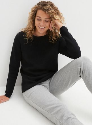 Bonprix Strickpullover BONPRIX Milano Rib Pullover mit Rundhals, Damen, Gr. 56/58 (XXXL), schwarz, Obermaterial: 50% Baumwolle, 50% Polyacryl, bequem, Pullove