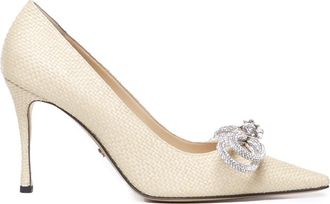 Mach & Mach Raffia Pumps With Double Bow Crystals