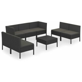 vidaXL 8 Pcs Garden Lounge Set Con Vime Pe Negro