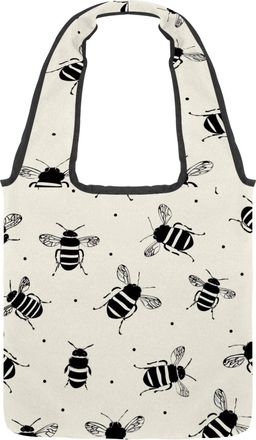 Generic Cartoon Cute Little Bees Reversible Canvas Shoulder Tote - Double-Sided Print, 12oz Cotton, 27cm Drop, Fold-Flat Bag for Travel, Shopping, Street Outi