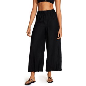 Vitamin A Tallows Wide Leg Linen Cover-Up Pants in Black at Nordstrom Rack, Size Small