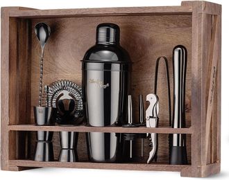 Zulay Kitchen 11-Piece Cocktail Shaker Set, Bartender Kit with Stand - Gift Ready