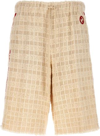 Gucci White Contrast band tweed bermuda shorts