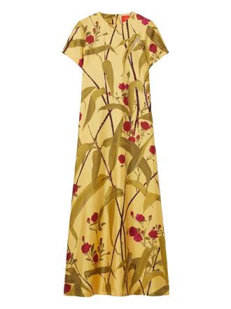 La DoubleJ floral-print swing midi day dress - Yellow