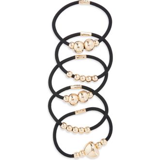 Chelsea28 5-Pack Beaded Ponytail Holders in Black- Gold at Nordstrom