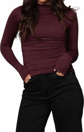 RD Style Funnel Neck Ruched Top In Prune