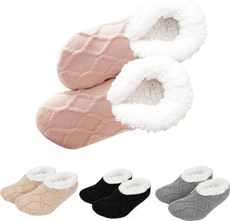 Generic Fluffy Slipper Socks for Women Non-Slip Home Socks with Soft Fluff Lining Knitted Warm Winter Bed Socks (Pink,3X-Large)