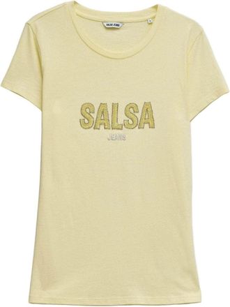 Salsa T-Shirt SALSA Salsa Jeans T-Shirt Institutional Beaded Branding, Damen, Gr. L, gelb, Obermaterial: 100% Baumwolle CO., Shirts T-Shirt