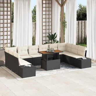 vidaXL Conjunto De Sof&aacute; De Jard&iacute;n 11 Pcs Negro, Crema 100 X 55 X 73 Cm Vidaxl