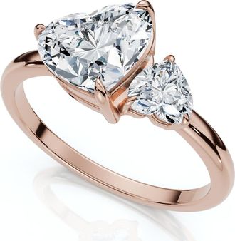 Pompeii3 Certified 1 1/2Ct Heart Cut Two Stone Diamond Ring 14k Gold or Pt Lab Grown