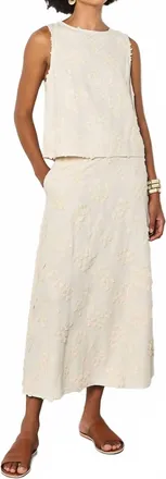 Apricot Dandelion Embroidered Linen Top In Stone