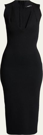 Balmain Plunging Crossover Strap Knit Midi Dress