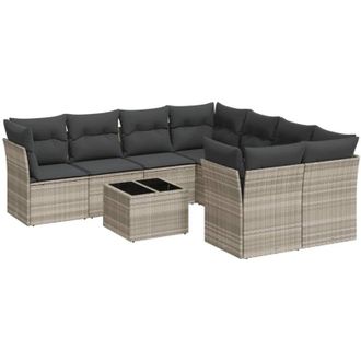 vidaXL Set Muebles Jard&iacute;n 9 Pzas Y Cojines Rat&aacute;n Sint&eacute;tico Gris Claro Vidaxl