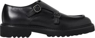 Doucal's Double Monk Strap leren schoenen - Heren - Nette schoenen - Zwart - 43 1/2 EU - Leer - Schoenen