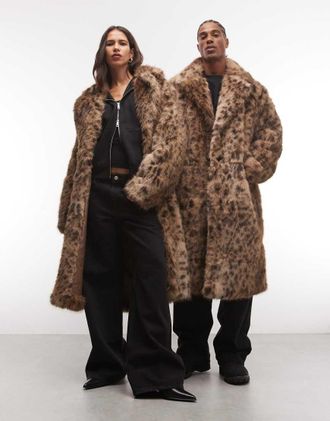 Reclaimed Vintage cappotto lungo unisex in pelliccia sintetica con stampa tigre morbida-Multicolore