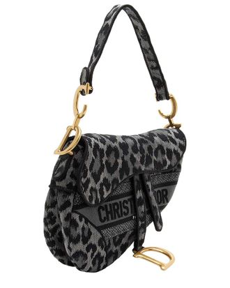 Dior Black Canvas Leopard Medium Saddle Bag (Authentic Pre-Loved)