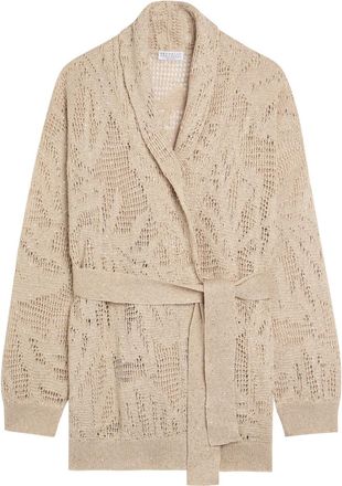 Brunello Cucinelli Embellished Linen-blend Cardigan - Beige - S (UK8-10 / S)