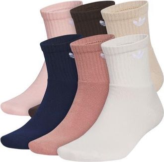 adidas Gender Inclusive Originals Assorted 6-Pack Quarter Socks in Sandy Pink/Indigo/Khaki at Nordstrom, Size X-Large