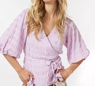 Esqualo Viola Overlap Seersucker Blouse In Violet