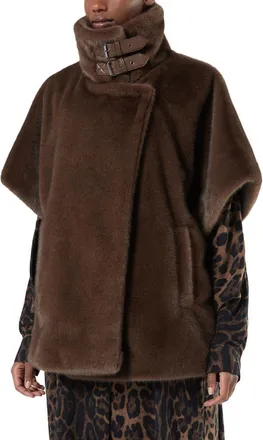 Marina Rinaldi Zenit Short Sleeve Faux Fur Coat in Chocolate at Nordstrom, Size 16W