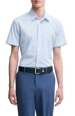 BOSS Roan Floral Short Sleeve Stretch Button-Up Shirt in Light Blue at Nordstrom Rack, Size X-Large