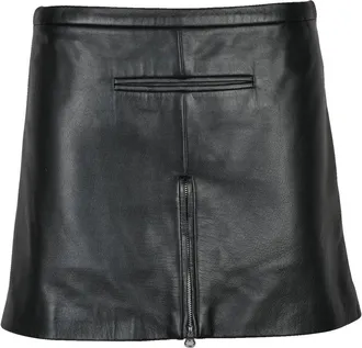 Courr&egrave;ges Flared Black Leather Mini Skirt With Modern Silhouette