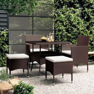 vidaXL Juego De Comedor Jard&iacute;n 5 Pzas Rat&aacute;n Sint&eacute;tico Marr&oacute;n Vidaxl