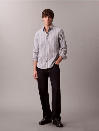 Calvin Klein Jeans Calvin Klein Mens Striped Oxford Classic Button-Down Shirt - Grey - XS