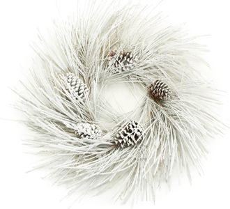 Melrose International Flocked Long Needle Pine Wreath 28D - White, Green
