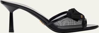 Prada 75mm Logo Bow Mesh Mule Sandals