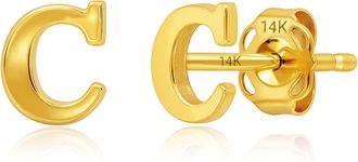 MAX + STONE Genuine 14K Gold Yellow Letter Initial Stud Earrings (5mm)