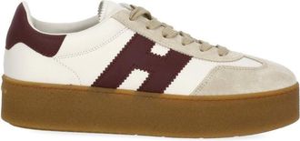 Hogan Ivory Leather Sneakers With Suede Accents And Burgundy Detailing