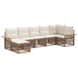 vidaXL Conjunto De Sof&aacute;s De Jard&iacute;n 7 Pcs Beige Rat&aacute;n Sint&eacute;tico Vidaxl